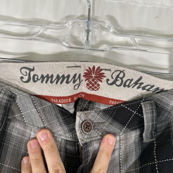 Tommy Bahama Silk Linen Shorts Men's 38 Grey Plaid Button Zip Flat Front 10" In - Picture 5 of 9